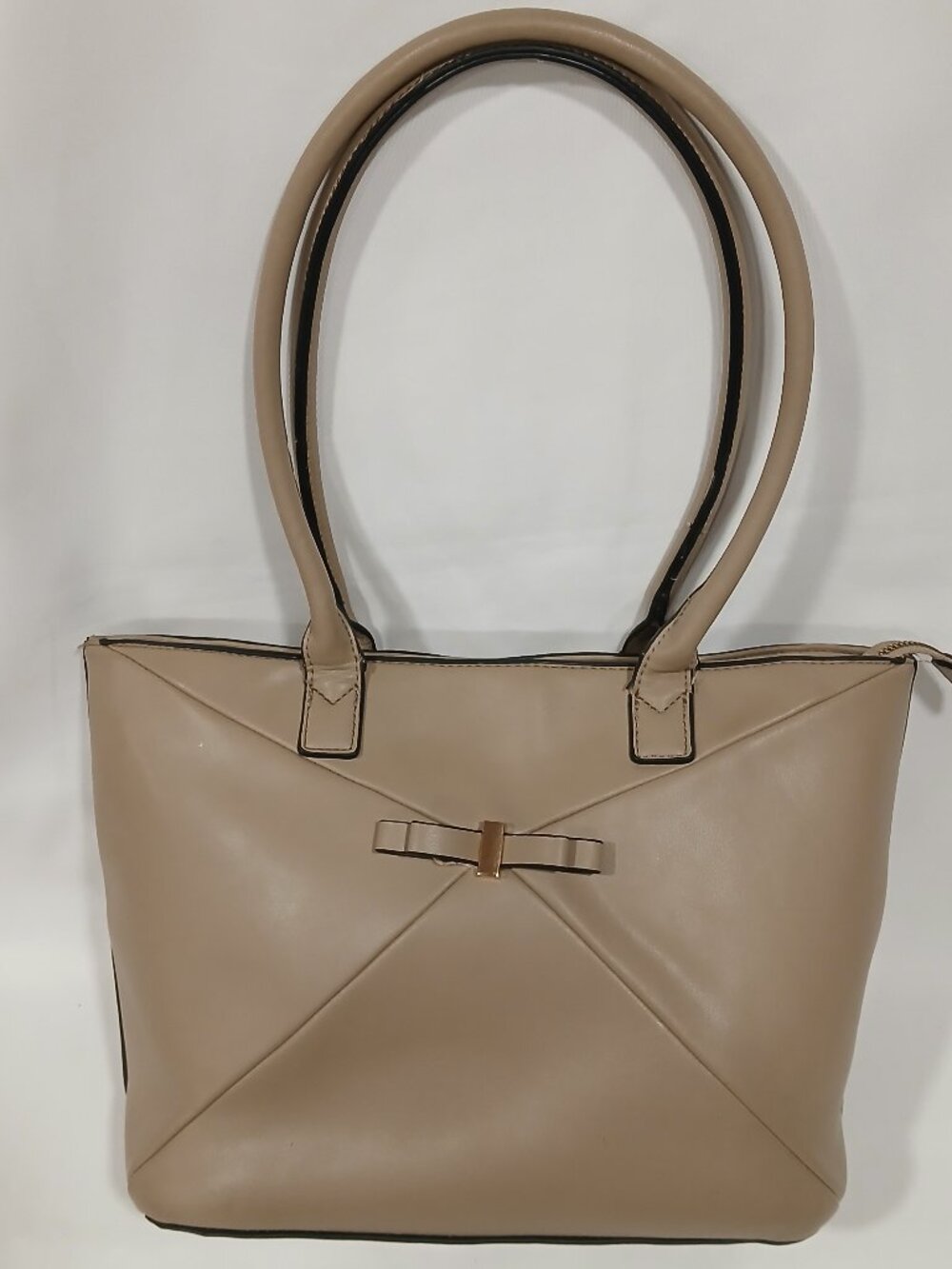 Alyssa Nicole Beige Vegan Faux Leather Tote Bag Handbag W/ Decorative Bow Accent